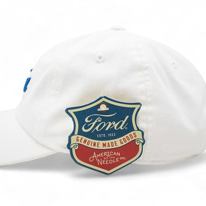 AMERICAN NEEDLE Ford Motor Co Classic Script Baseball Hat, White Royal, PI010C Adjustable New