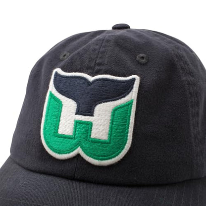 AMERICAN NEEDLE NHL Hartford Whalers Hockey Team New Raglan Adjustable Baseball Hat, Navy (36672B-HAW-NVY)