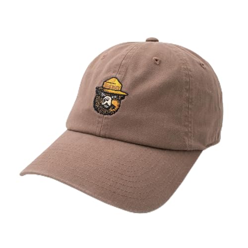 AMERICAN NEEDLE Smokey Bear Adjustable Buckle Strap Baseball Hat, Washed Micro Slouch Collection, Espresso (PI023A-SMOKEY-ESPR)