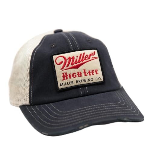 AMERICAN NEEDLE Miller High Life Beer Orville Adjustable Snapback Baseball Hat, Stone/Navy (23001B-MHL-NVST)