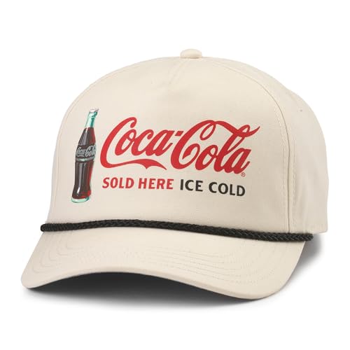 AMERICAN NEEDLE Officially Licensed Coca-Cola Canvas Cappy Rope Hat, Ivory, Snapback Adjustable Closure, New