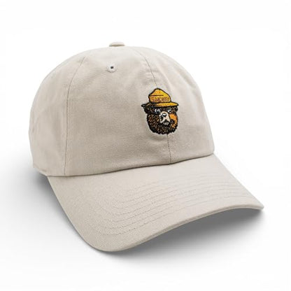 AMERICAN NEEDLE Smokey Bear Adjustable Buckle Strap Baseball Hat, Washed Micro Slouch Collection, Stone (PI023A-SMOKEY-STN)