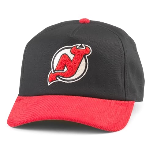 AMERICAN NEEDLE New Jersey Devils NHL Burnett Adjustable Snapback Baseball Hat, Black/Red (23020B-NJD-BLRD)