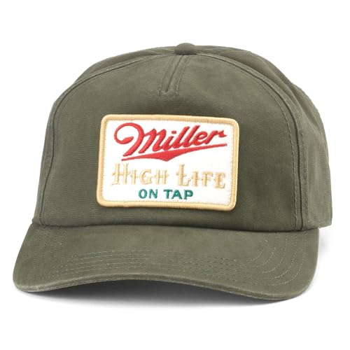 AMERICAN NEEDLE Miller High Life Beer Roscoe Adjustable Snapback Baseball Hat, Army Green (24009A-MHL-ARMY)