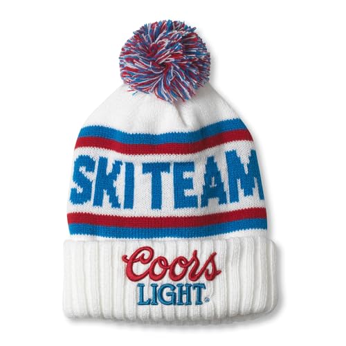 AMERICAN NEEDLE Unisex Coors Light Beer Ski Team Pillow Line Beanie Pom Cap (23012A-CRSLT-WHT) White