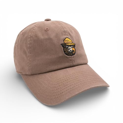 AMERICAN NEEDLE Smokey Bear Adjustable Buckle Strap Baseball Hat, Washed Micro Slouch Collection, Espresso (PI023A-SMOKEY-ESPR)