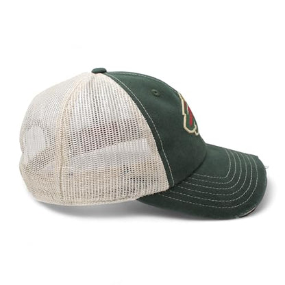 AMERICAN NEEDLE Officially Licensed NHL Hockey Orville Team Hat, Distressed, Dad Cap, Adjustable, Authentic New (Minnesota Wild (Green/Stone))