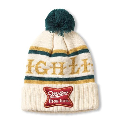 AMERICAN NEEDLE Unisex Miller High Life Beer Pillow Line Beanie Pom Cap (23012C-MHL-IVOR) Ivory