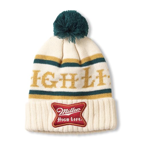 AMERICAN NEEDLE Unisex Miller High Life Beer Pillow Line Beanie Pom Cap (23012C-MHL-IVOR) Ivory