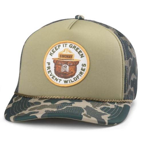 AMERICAN NEEDLE Unisex Smokey The Bear Mallard Foamy Adjustable Snapback Baseball Hat (24011A-SBEAR-OLIV)