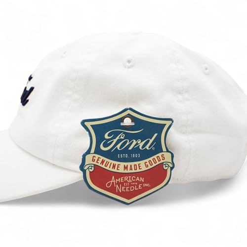 AMERICAN NEEDLE Ford Motor Co Classic Script Baseball Hat, White Navy, PI010D Adjustable New