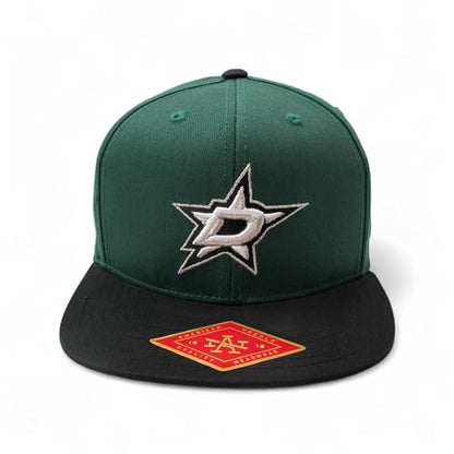 AMERICAN NEEDLE Officially Licensed NHL Dallas Stars Team Hat, Embroidered Logo, Flat Brim, Snapback Green/Black