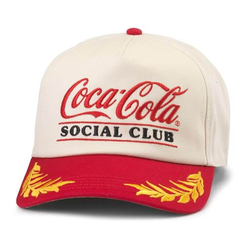 AMERICAN NEEDLE Officially Licensed Coca-Cola Hat, Coke Club Captain Cap, Adjustable Snapback, Authentic, New Ivory/Red