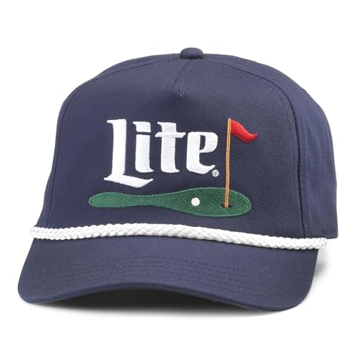 AMERICAN NEEDLE Miller Lite Beer Golf Club Roscoe Adjustable Snapback Baseball Hat, Navy (23008A-MLITE-NAVY)