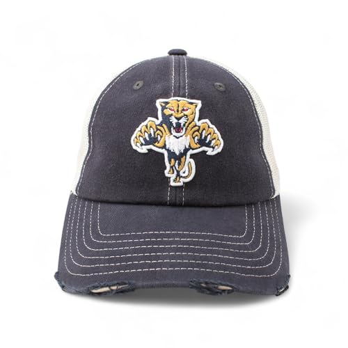 AMERICAN NEEDLE Officially Licensed NHL Hockey Orville Team Hat, Distressed, Dad Cap, Adjustable, Authentic New (Florida Panthers (Navy/Stone))
