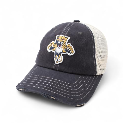 AMERICAN NEEDLE Officially Licensed NHL Hockey Orville Team Hat, Distressed, Dad Cap, Adjustable, Authentic New (Florida Panthers (Navy/Stone))