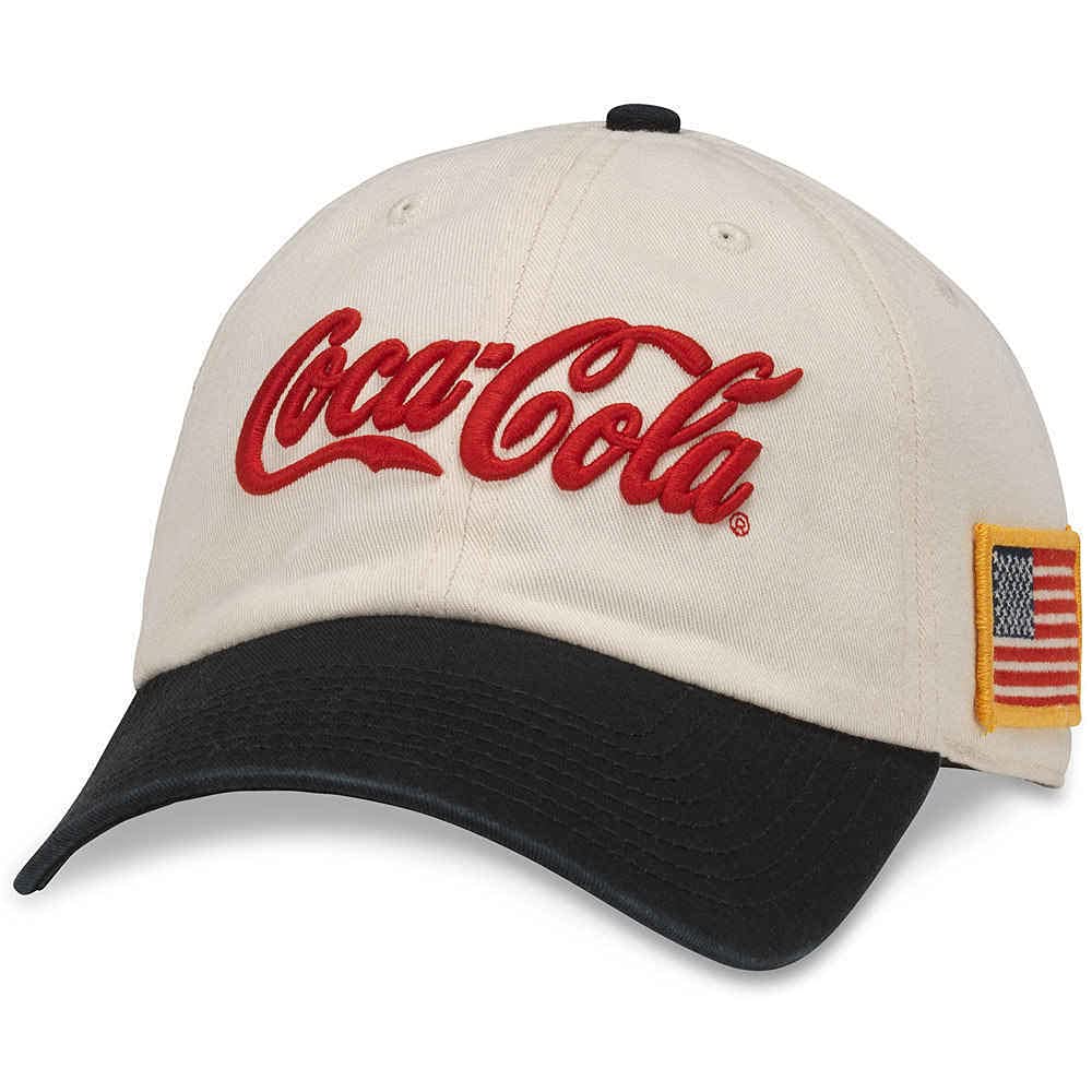AMERICAN NEEDLE Coca-Cola United Slouch Hat Ivory Black Coke 1920A Adjustable Baseball Cap OSFA