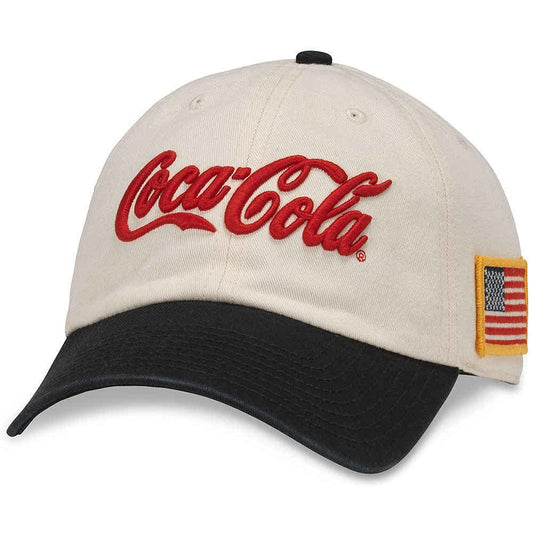 AMERICAN NEEDLE Coca-Cola United Slouch Hat Ivory Black Coke 1920A Adjustable Baseball Cap OSFA