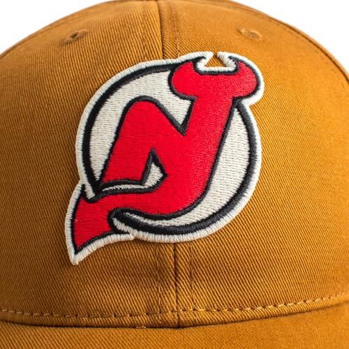 AMERICAN NEEDLE Officially Licensed NHL HEPCAT Strapback Cap, National Hockey League New Jersey Devils Team HAT, Hazel Brown, Authentic, New