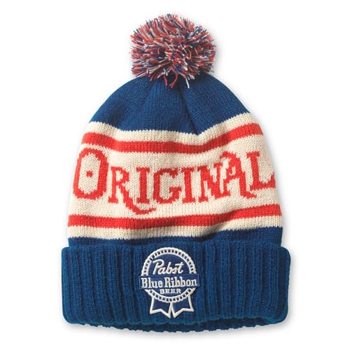 AMERICAN NEEDLE Pabst Blue Ribbon Beer Brand Pillow Line Knit Beanie, Royal/Ivory/Red (23012A-PBC-ROIR)