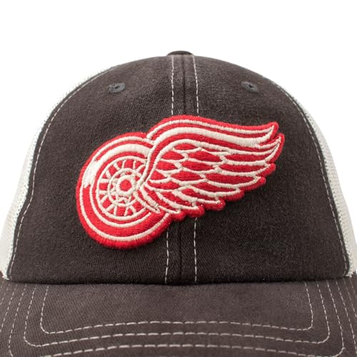 AMERICAN NEEDLE Officially Licensed NHL Hockey Orville Team Hat, Distressed, Dad Cap, Adjustable, Authentic New (Detroit Red Wings (Black/Stone))