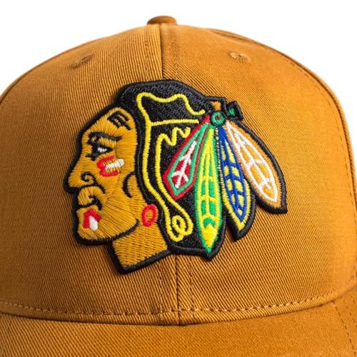 AMERICAN NEEDLE Officially Licensed NHL HEPCAT Strapback Cap, National Hockey League Chicago Blackhawks Team HAT, Hazel Brown, Authentic, New