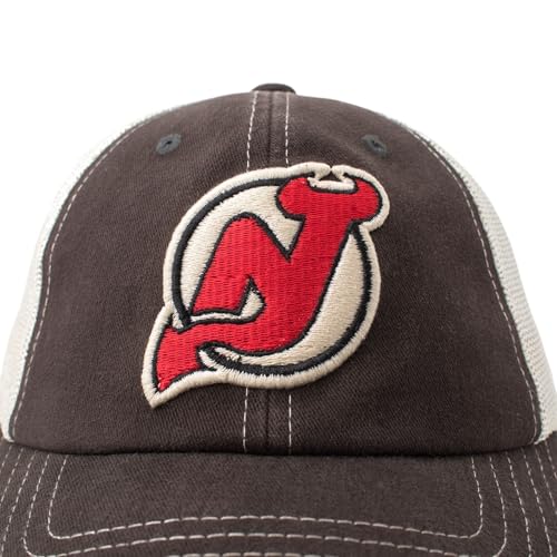 AMERICAN NEEDLE Officially Licensed NHL Hockey Orville Team Hat, Distressed, Dad Cap, Adjustable, Authentic New (New Jersey Devils (Black/Stone))