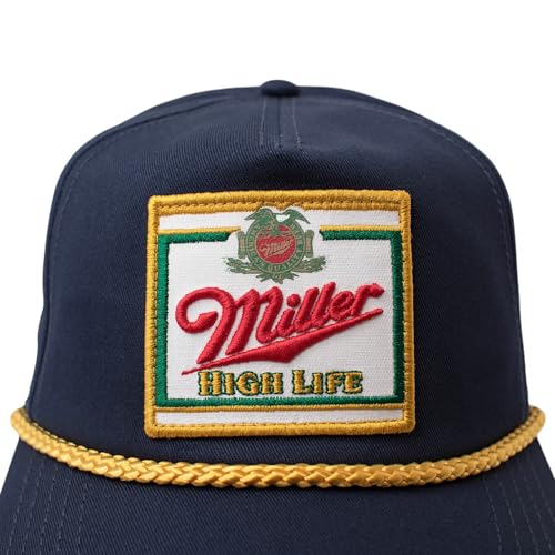 AMERICAN NEEDLE Miller High Life Beer Adjustable Snapback Baseball Hat (23008B-MHL-WHKL) Navy/Gold