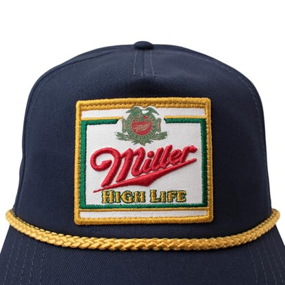 AMERICAN NEEDLE Miller High Life Beer Adjustable Snapback Baseball Hat (23008B-MHL-WHKL) Navy/Gold