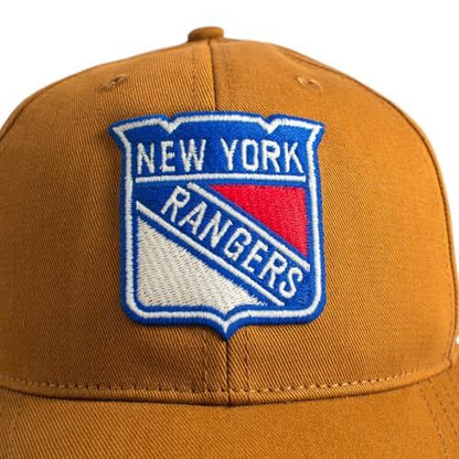 AMERICAN NEEDLE Officially Licensed NHL HEPCAT Strapback Cap, National Hockey League New York Rangers Team HAT, Hazel Brown, Authentic, New