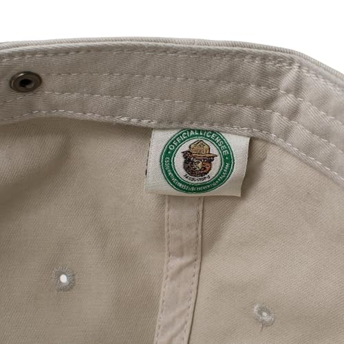 AMERICAN NEEDLE Smokey Bear Adjustable Buckle Strap Baseball Hat, Washed Micro Slouch Collection, Stone (PI023A-SMOKEY-STN)