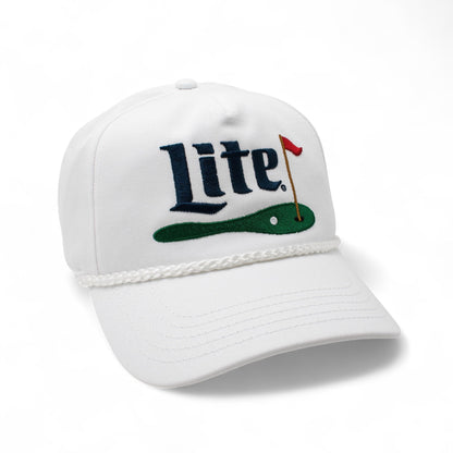 AMERICAN NEEDLE Officially Licensed Miller LITE Golf HAT, Embroidered Rope Cap, Snapback, White/Navy, Authentic, New