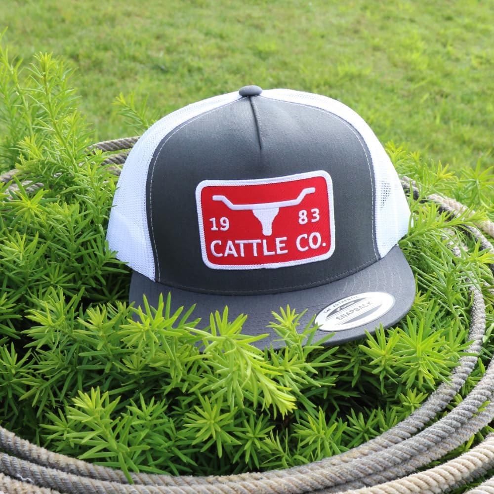 WHISKEY BENT HAT CO. 5-Panel Chisholm 1983 Cattle Co Logo Patch Snapback Hat (Grey/White)