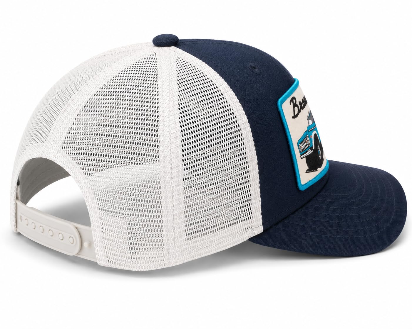 AMERICAN NEEDLE Ford Bronco Truck Adjustable Snapback Trucker Baseball Hat (42960A-BRONCO-INVY) Ivory/Navy
