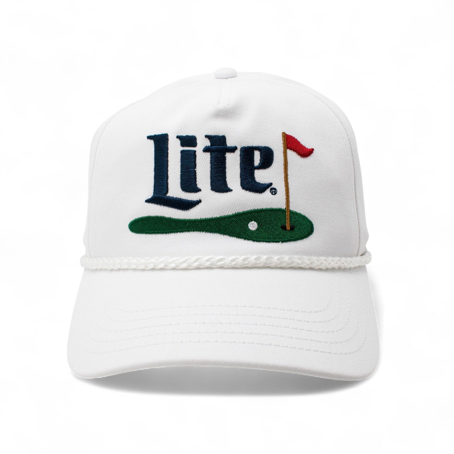 AMERICAN NEEDLE Officially Licensed Miller LITE Golf HAT, Embroidered Rope Cap, Snapback, White/Navy, Authentic, New