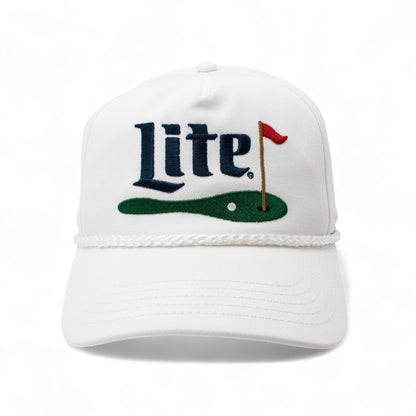 AMERICAN NEEDLE Officially Licensed Miller LITE Golf HAT, Embroidered Rope Cap, Snapback, White/Navy, Authentic, New