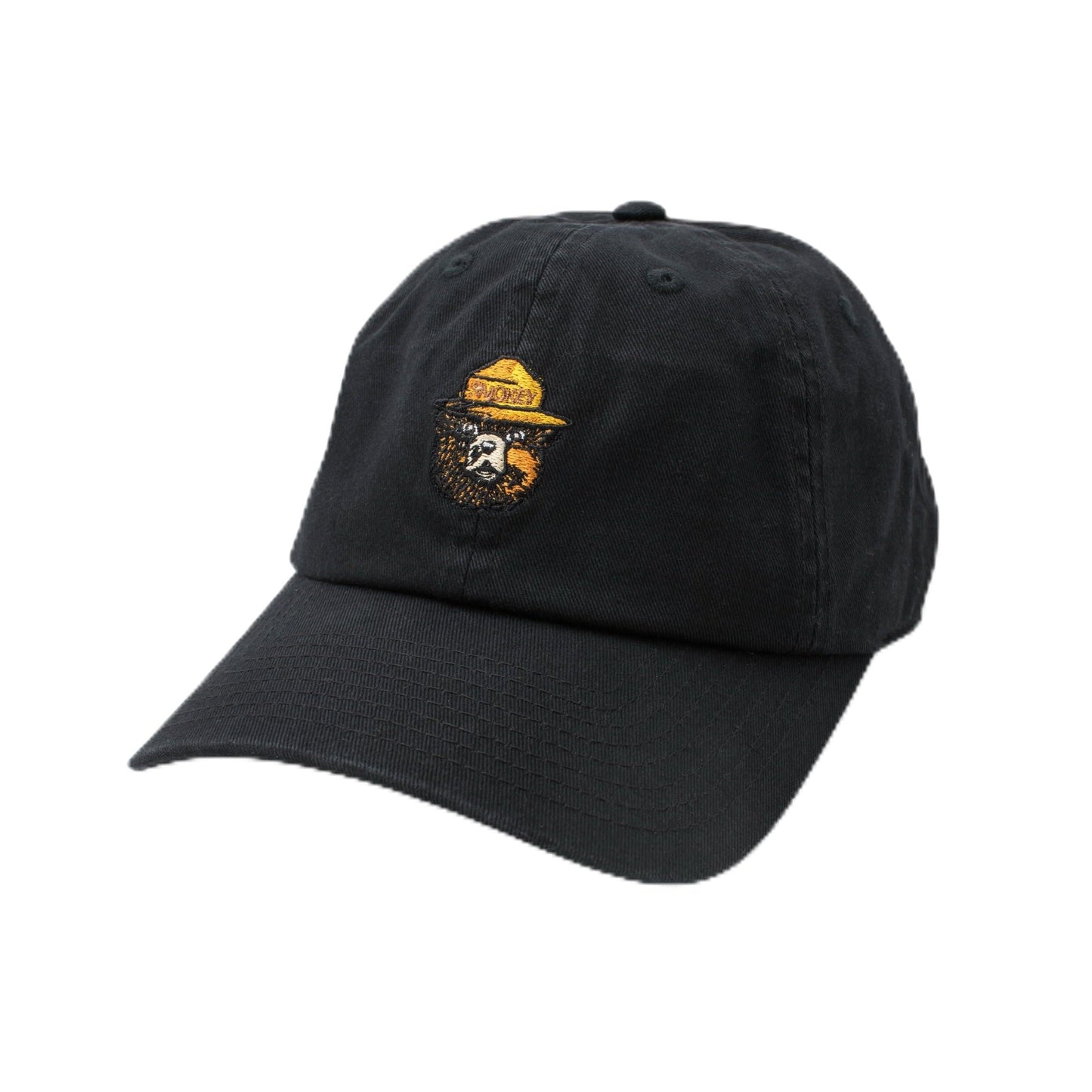 AMERICAN NEEDLE Smokey Bear Adjustable Buckle Strap Baseball Hat, Washed Micro Slouch Collection, Black (PI023A-SMOKEY-BLK)