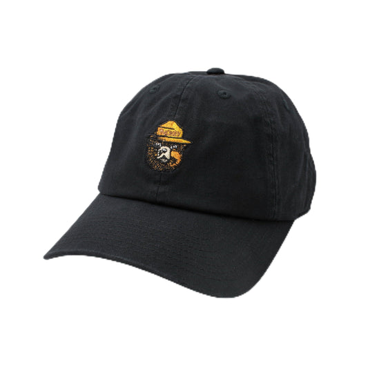 AMERICAN NEEDLE Smokey Bear Adjustable Buckle Strap Baseball Hat, Washed Micro Slouch Collection, Black (PI023A-SMOKEY-BLK)