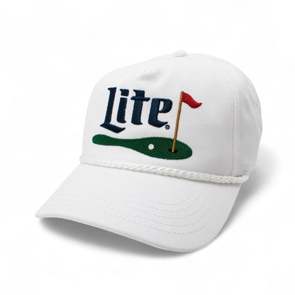 AMERICAN NEEDLE Officially Licensed Miller LITE Golf HAT, Embroidered Rope Cap, Snapback, White/Navy, Authentic, New