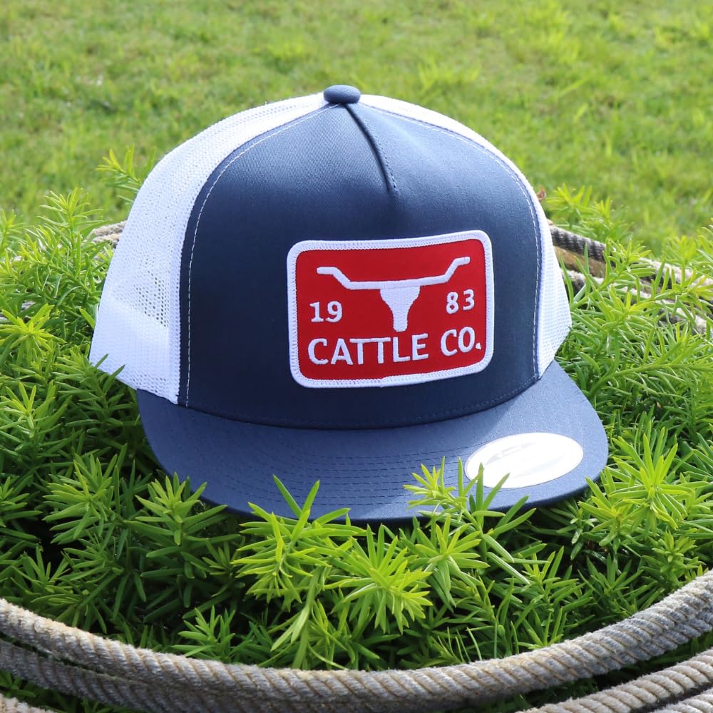 WHISKEY BENT HAT CO. 1983 Cattle Co. Longhorn Patch Adjustable Snapback Hat, The Chrisholm (Navy/White)