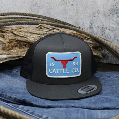 WHISKEY BENT HAT CO. 1983 Cattle Co. Longhorn Adjustable Snapback Hat, The Chrisholm (Charcoal/Black)