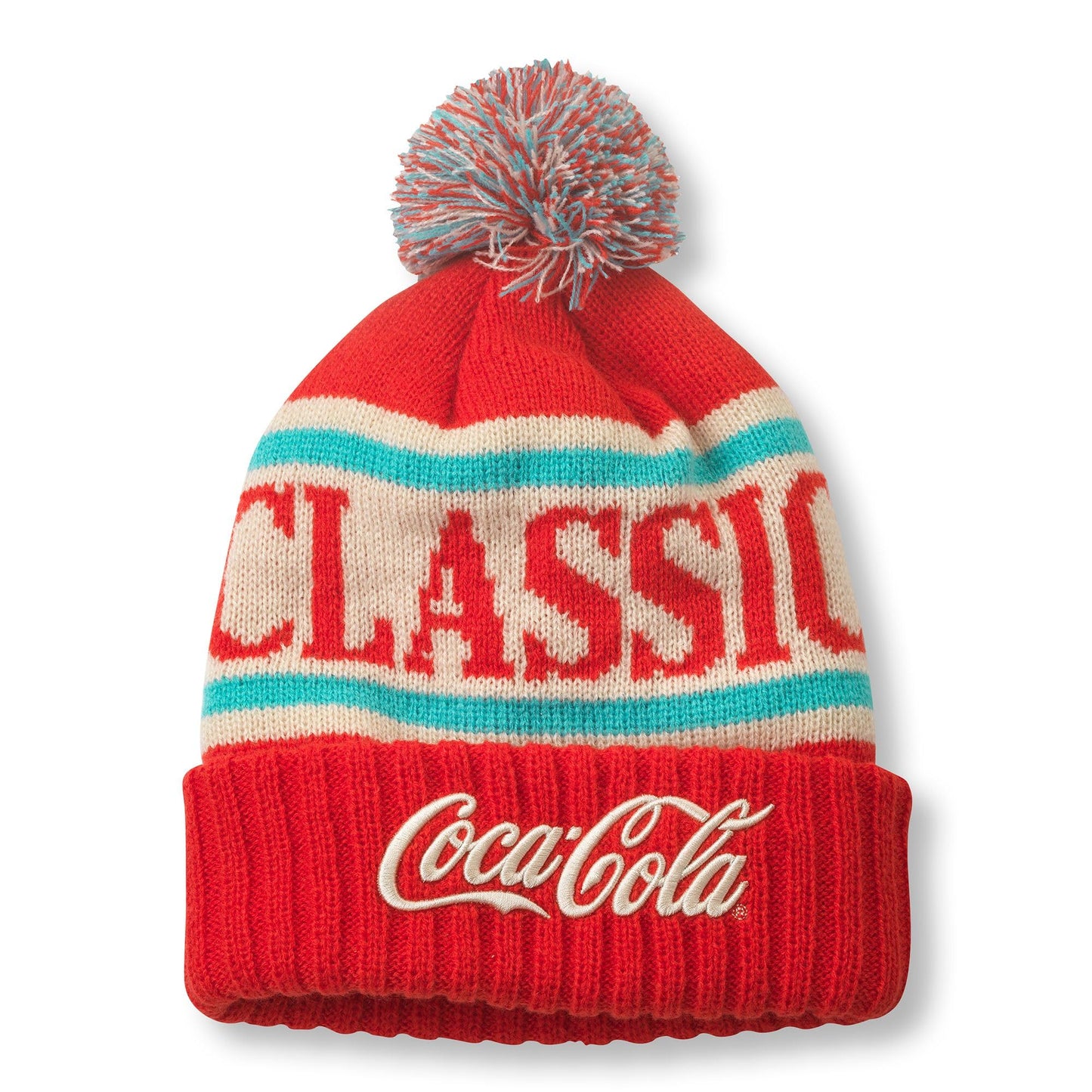 AMERICAN NEEDLE Coke Coca Cola Classic Pillow Line Knit Beanie, Red/Ivory/Teal (23012A-COKE-RDIVTE)