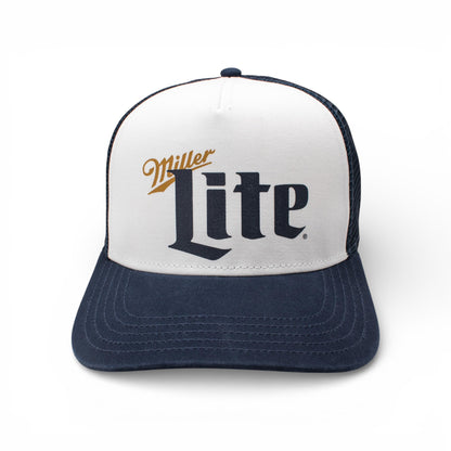 AMERICAN NEEDLE Miller Lite Beer Sinclair Adjustable Snapback Trucker Baseball Hat Navy/White