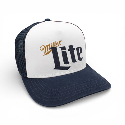 AMERICAN NEEDLE Miller Lite Beer Sinclair Adjustable Snapback Trucker Baseball Hat Navy/White