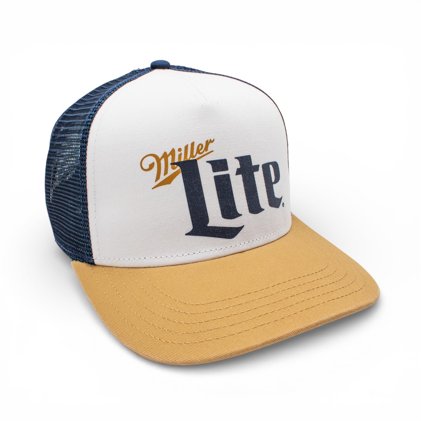AMERICAN NEEDLE Miller Lite Beer Sinclair Adjustable Snapback Trucker Baseball Hat Navy/White/Gold