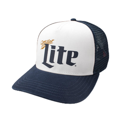 AMERICAN NEEDLE Miller Lite Beer Sinclair Adjustable Snapback Trucker Baseball Hat Navy/White