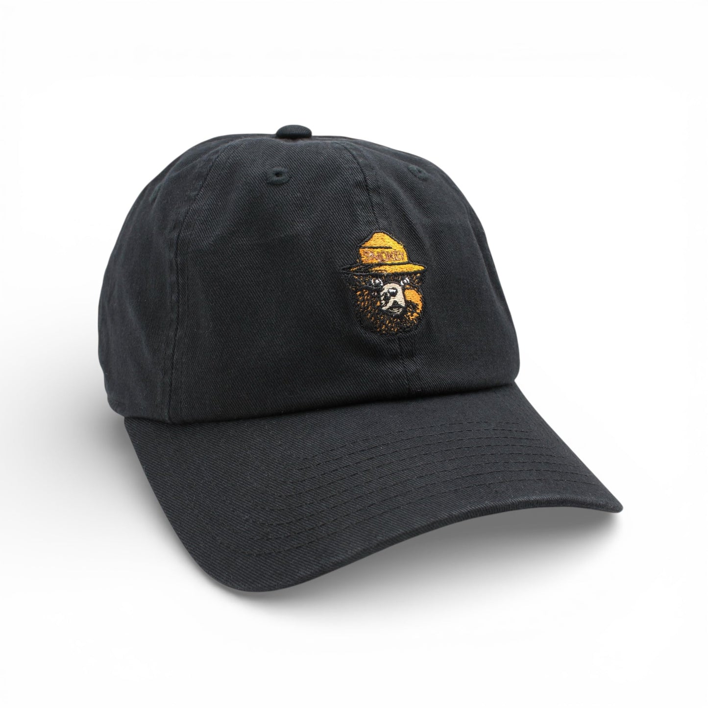 AMERICAN NEEDLE Smokey Bear Adjustable Buckle Strap Baseball Hat, Washed Micro Slouch Collection, Black (PI023A-SMOKEY-BLK)