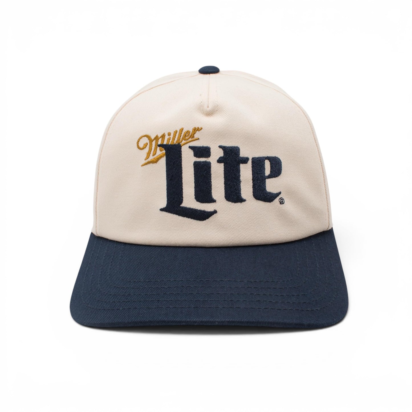 AMERICAN NEEDLE Officially Licensed Miller Lite Roscoe Snapback Adjustable Beer Hat, PI031B, Ivory White Navy Blue, OSFA