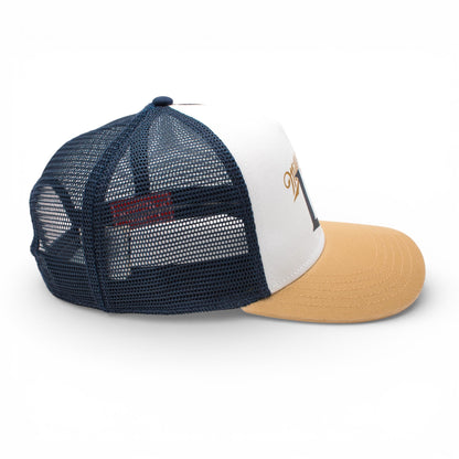 AMERICAN NEEDLE Miller Lite Beer Sinclair Adjustable Snapback Trucker Baseball Hat Navy/White/Gold