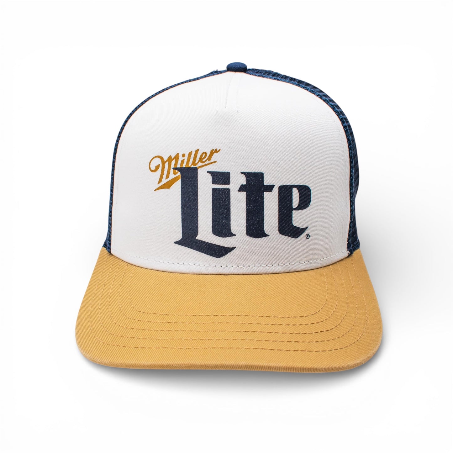 AMERICAN NEEDLE Miller Lite Beer Sinclair Adjustable Snapback Trucker Baseball Hat Navy/White/Gold